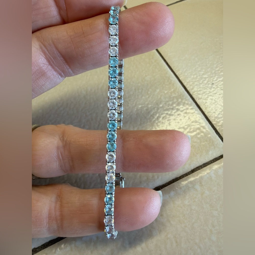 14K Blue Topaz CZ Tennis Bracelet